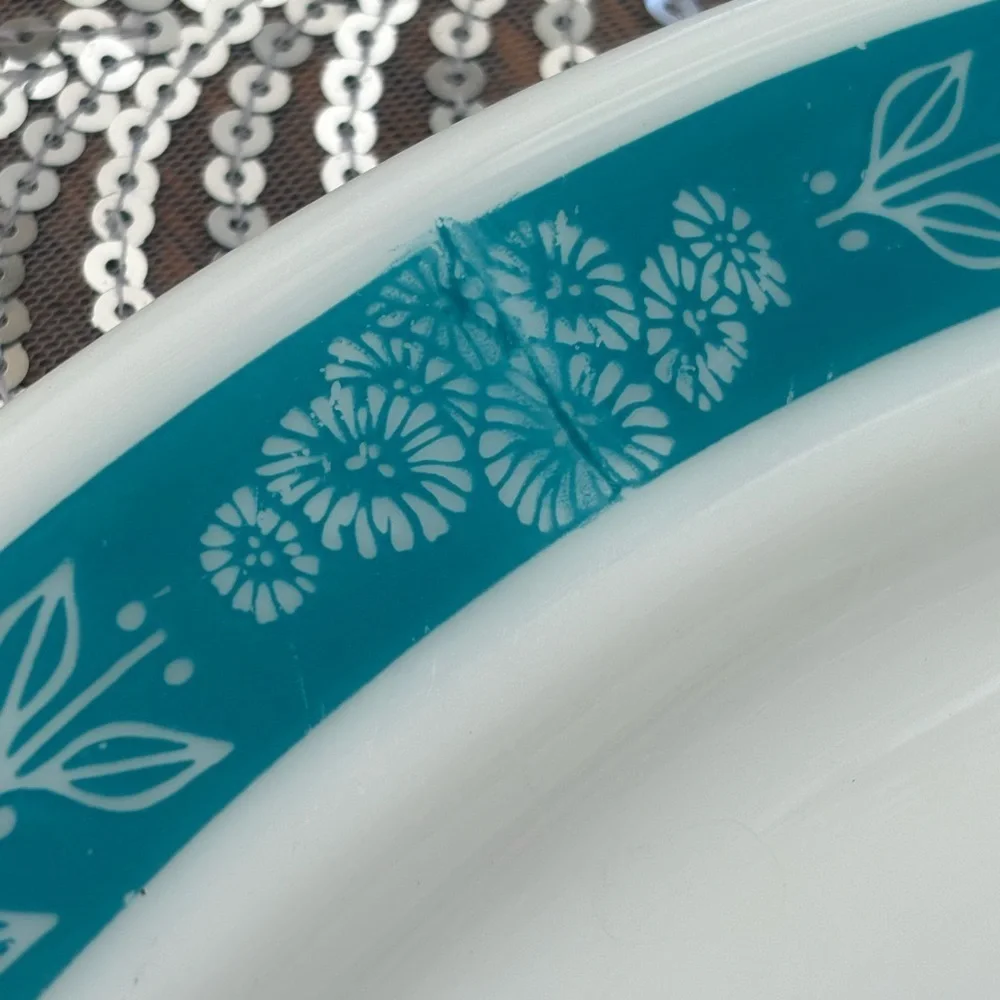 Vintage Anchor Hocking Teal and White Oval Platter